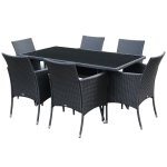 Outsunny 6-Seater Rattan Dining Set Garden Furniture Patio set with Cushions-Black/Cream