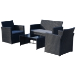 Outsunny 4-Seater Outdoor Garden PE Rattan Sofa Set w/ Coffee Table Black