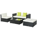 Outsunny 4-Seater Rattan Sofa Set Set Garden Outdoor Sectional Sofa Coffee Table Metal Frame w/Cushion Pillows-Black