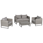 Outsunny 4-Seater PE Rattan Wicker Outdoor Dining Set w/ Sofa Chairs Table Cushions