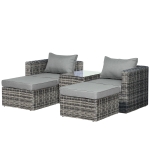 Outsunny 2-Seater Rattan Garden Furniture Set Tall Glass-Top Table Aluminium Frame Grey