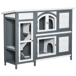 PawHut Coelheira de Madeira Exterior de 2 Níveis Gaiola Grande para 2-4 Coelhos com Teto Asfáltico Portas com Fechadura Bandeja Removível e Rampa 145x48x108cm Cinza e Branco