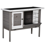 PawHut Coelheira de Madeira Exterior Gaiola Elevada para Coelhos Cobaias Animais Pequenos com Teto Asfáltico Comedouro Bandejas Removíveis e 2 Portas 91x46x71cm Cinza