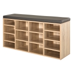 HOMCOM PU Leather 14-Compartment Shoe Storage Bench Brown/Oak