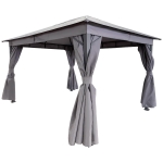 Outsunny Pérgola de Jardim 4x3m Pérgola com Teto de Ventilação 4 Cortinas Laterais e 8 Orifícios de Drenagem Pérgola de Alumínio para Exterior Pátio Festas Cinza