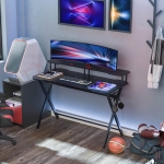 HOMCOM Gaming Computer Desk Writing Racing Table Workstation with Headphone Hook Curved Front Adjustable Feet for Home Office Use
