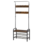 HOMCOM Industrial-Style Freestanding Coat Rack, with Hooks & Shelves - Wood-Effect