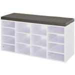 HOMCOM PU Leather 14-Compartment Shoe Storage Bench Brown/White