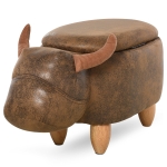 HOMCOM PU Leather Upholstered Cow Storage Stool Animal footstool Buffalo Wood Frame Legs w/Padding Lid Ottoman Furniture Brown