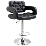 HOMCOM Mid-Back Hollow Design Height Adjustable Barstool with PU Leather Surface, U-Shape Armrest, Steel Pole for Bistro, Lounge, Kitchen, Black