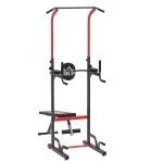 HOMCOM Multiestación Musculación Multifuncional Plegable con Banco Acolchado Altura Ajustable en 6 Niveles Acero 94x174x180-230 cm Negro y Rojo