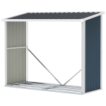 Outsunny Casetilla para Leña Acero Galvanizado Cobertizo Leñero de Almacenamiento de Troncos con Techo Inclinado para Jardín Terraza Exterior 185x84x133,5/148,5 cm Gris
