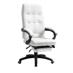 Vinsetto Silla de Oficina Ergonómica Silla de Escritorio Giratoria con Altura Ajustable Función de Inclinación Reposabrazos y Reposapiés Piel Sintética 65x65x118-125 cm Blanco