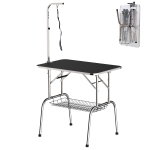 PawHut Mesa de Peluquería para Mascotas Mesa de Aseo Plegable con Estante de Almacenamiento Estructura Acero Altura Ajustable 107x60x170 cm(c-2)