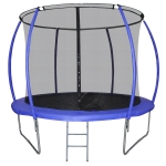 HOMCOM Cama Elástica Multifuncional Estable para Exterior e Interior Patio Gimnasio Trampolín Grande con Red Seguridad y Escalera Carga 100kg para Adultos y Niños Φ244x205 cm Azul