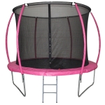 HOMCOM Cama Elástica Multifuncional Estable para Exterior e Interior Patio Gimnasio Trampolín Grande con Red Seguridad y Escalera Carga 100kg para Adultos y Niños Φ244x205 cm Rosa