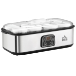 HOMCOM yoghurtmaker, digitaal display 8 yoghurtpotten met glazen deksel, 180 ml, instelbare temperatuur en tijd, 36 x 18,8 x 14 cm
