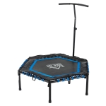 HOMCOM Trampolín de Fitness Ø122 cm Cama Elástica con Mango Ajustable de 3 Niveles 122-138 cm Funda Protectora y Marco de Acero para Interiores y Exteriores Negro y Azul