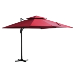 Outsunny Sombrilla de Jardín 294x294 cm Parasol de Aluminio con Manivela Poste Giratorio 360° Doble Techo Inclinable en 6 Posiciones y Base Cruzada Incluida Rojo
