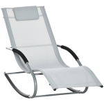 Outsunny Tumbona Mecedora de Jardín con Reposacabezas Reposabrazos Sillón Silla de Exterior Tejido Transpirable y Metal para Playa Patio Terraza 63x148x85 cm Gris