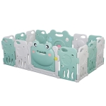 HOMCOM Recinto per Bambini Box Modulare 14 Pezzi, Porta con Blocco e Giochi Integrati, Plastica PP, 154x154x62cm, Verde