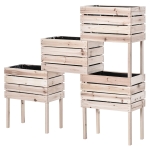 Outsunny Letto per Orto Rialzato con 4 Vasi Portapiante da 50x30x60cm, Fioriera da Esterno in Legno Colore Naturale