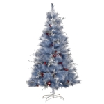 HOMCOM Albero di Natale Artificiale da 150cm, Decorazioni con Foglie Argentate e Bacche Rosse - Grigio