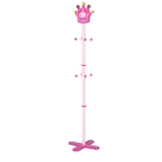 HOMCOM Appendiabiti da Terra per Cameretta Bambini in Legno Rosa a Forma di Corona