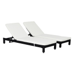 Outsunny Set 2 Sdraio da Giardino in PE Rattan Nero con Cuscino Imbottito Crema