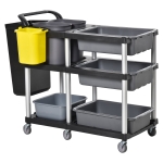 HOMCOM Carrello Pulizie Professionale 3 Livelli, in Plastica e Alluminio, 110x50x92cm, Grigio