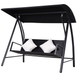 Outsunny Dondolo 3 Posti in Rattan e Ferro con Cuscini e Tettuccio Parasole, Nero
