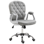 Homcom Fauteuil chaise de bureau style contemporain capitonné boutons strass hauteur réglable pivotant 360° tissu velours gris clair