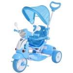 Homcom Triciclo Passeggino Azzurro a Forma di Moto per Bambini 3-8 Anni con Tettuccio Rimovibile