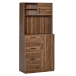 HOMCOM Credenza Moderna con 3 Cassetti e Armadietti, Mobile Dispensa per Cucina e Soggiorno in Legno, 80x40x178cm, Noce