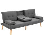 Homcom Canapé convertible 3 places design scandinave inclinaison dossier réglable 3 niveaux dossier centrale rabattable 2 porte-verres bois massif lin gris foncé