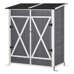 Outsunny Casetta da Giardino Porta Utensili in legno, Doppia Porta con Blocco e Tavolo Rimovibile, 139x75x160cm, Grigio