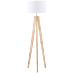 HOMCOM Lampada da Terra con Base Treppiede in Legno e Paralume in Tessuto, E27, 45x45x147cm - Bianco/Legno