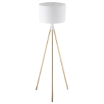 Lampadaire trépied style art déco H.144 cm métal doré abat-jour blanc