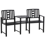 Outsunny Panchina da Giardino in Metallo con Tavolino e Foro per Ombrellone Nero
