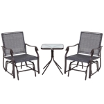 Outsunny Set Mobili per Esterno 2 Sedie a Dondolo con Poggiapiedi e Tavolino Struttura in Acciaio Marrone e Tessuto Grigio