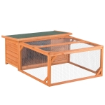 PawHut Conigliera da Esterno e Interno in Legno con Casetta e Area Aperta Recintata, 125.5x100x49cm, Arancione