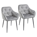 HOMCOM Set 2 Sedie Moderne Imbottite Stile Nordico in Velluto e Metallo Grigio