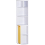 Homcom Scaffale in Legno Angolare libreria a parete Bianco con 5 Ripiani e Armadietto Giallo 29.8x29.9x147cm