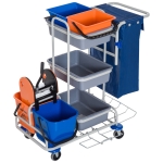 Homcom Carrello per Pulizie Professionale con 4 Secchi Rotelle Borsa di Tela, Grigio