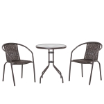 Outsunny Set Tavolo in Vetro e 2 Sedie da Giardino in Acciaio e Rattan PE Marrone