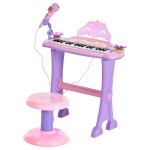 HOMCOM Set Pianola per Bambini con Sgabello e Microfono, 4 Suoni di Strumenti e Registrazione, MP3 e Karaoke, Rosa