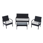 Outsunny Salotto da Giardino in PE Rattan con Tavolino, 2 Poltrone e Divano con Cuscini, Nero