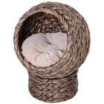 Pawhut Cuccia per Gatti Rialzata con Cuscino, Materiale Naturale 42x33x52cm Beige