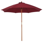 Outsunny Ombrellone da Giardino con Tettuccio Antivento in Poliestere Rosso e Palo in Legno Φ257x253cm