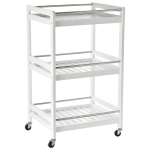 HOMCOM Carrello da Cucina carrello portavivande con ruote ripiano cucina Salvaspazio in Legno Bianco con 3 Ripiani 4 Ruote 360°